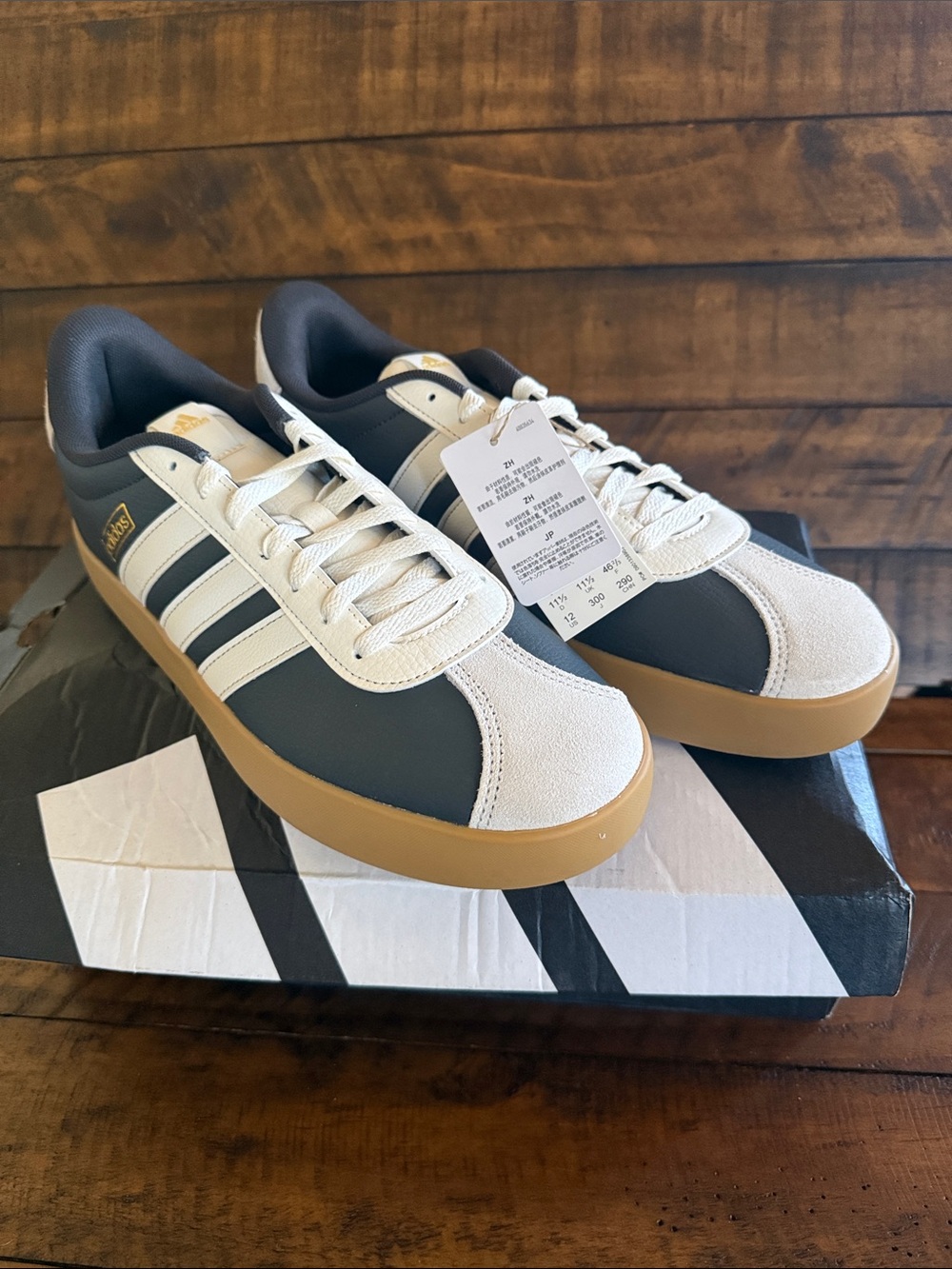 NWT Adidas Dark Blue & White Low-Top Sneakers with Gum Sole